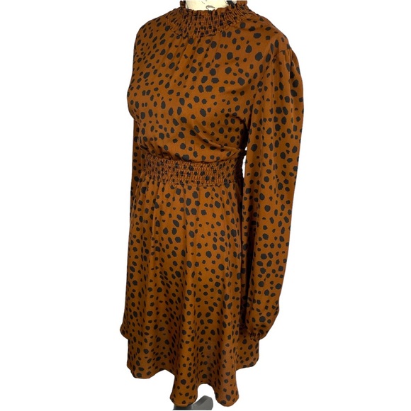 SHEIN Women’s Animal Print Long Sleeve Smocked Neck & Waist Midi Dress - Picture 2 of 12